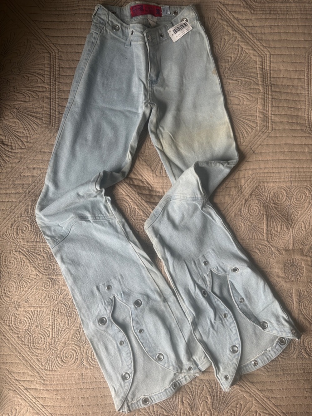 Light Blue Flare Jeans with Snap Hem - Brand Unspecified